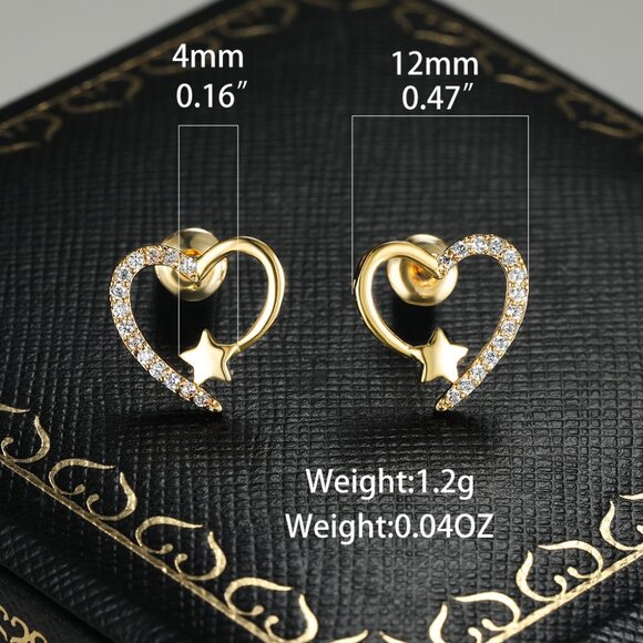 💎 Romantic Hollow Heart Star CZ Beautiful Heart Earrings  Women, INDN8592 - Picture 3 of 5